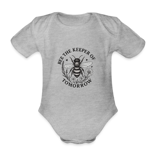 Baby Bio-Kurzarm-Body "Bee the keeper of tomorrow" - Grau meliert