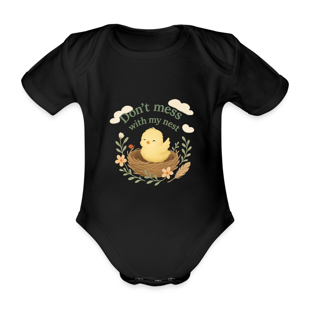 Baby Bio-Kurzarm-Body „Don’t mess with my nest“ - Schwarz