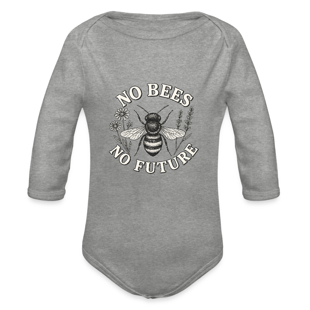 Baby Bio-Langarm-Body "No Bees - No Future" - Grau meliert