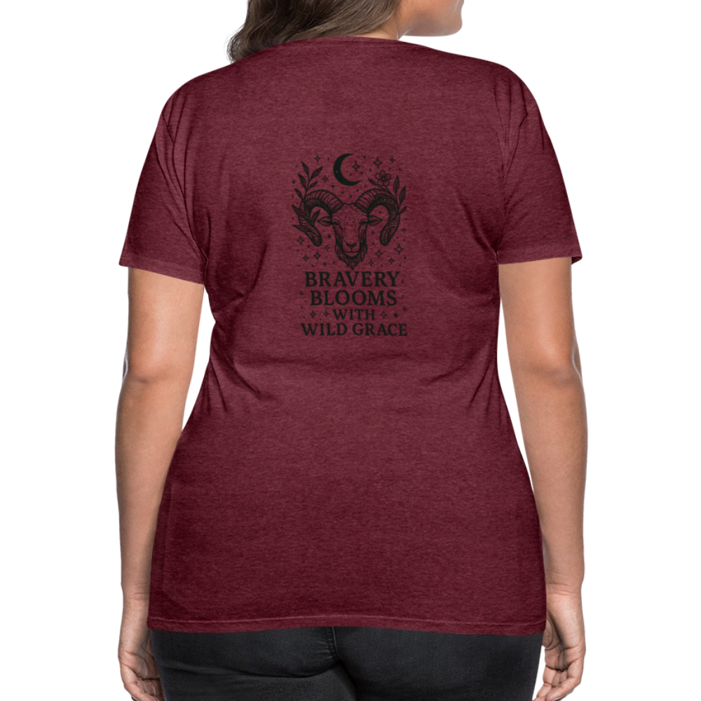 Damen Slim Fit T-Shirt „Aries“ - Bordeauxrot meliert