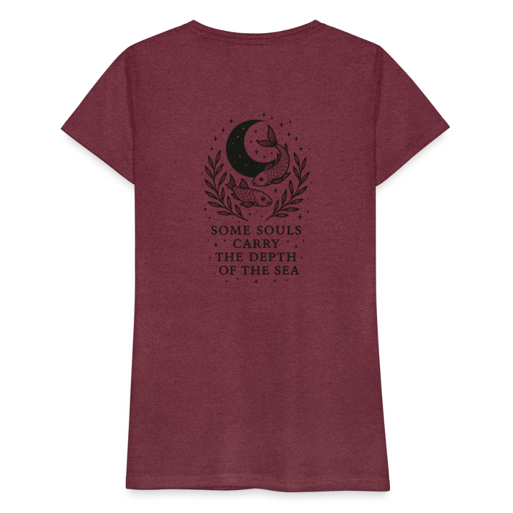 Damen Slim Fit T-Shirt "Pisces" - Bordeauxrot meliert