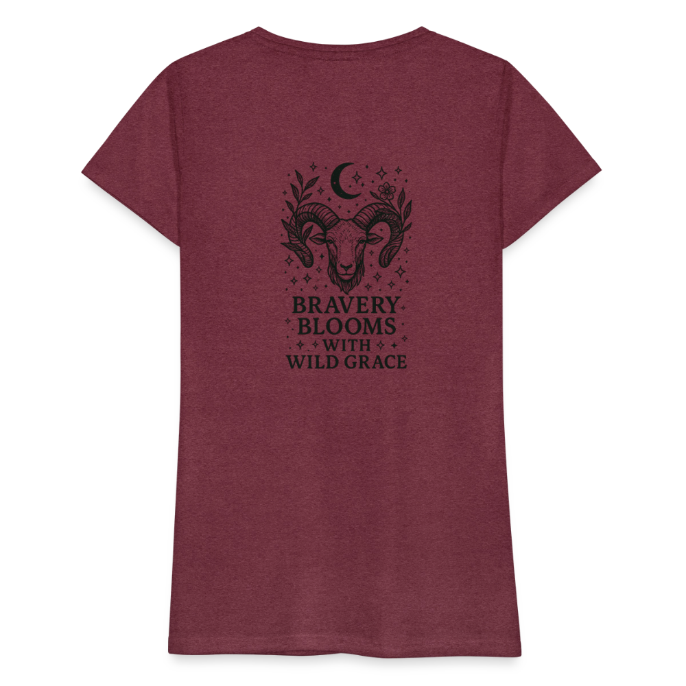 Damen Slim Fit T-Shirt „Aries“ - Bordeauxrot meliert