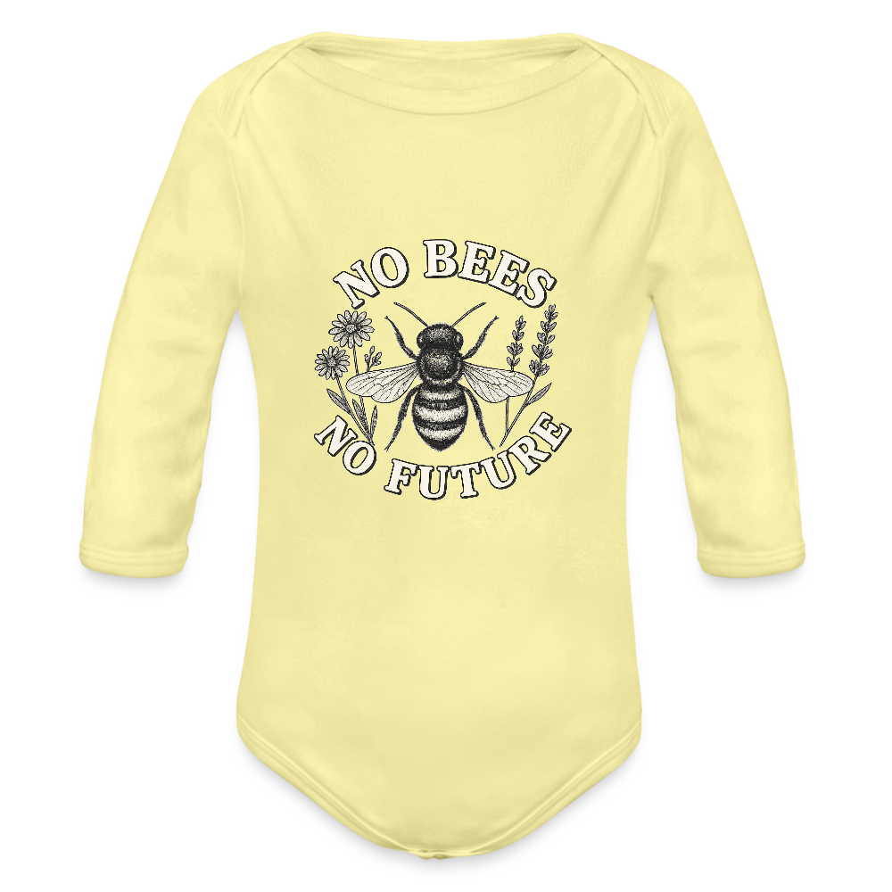 Baby Bio-Langarm-Body "No Bees - No Future" - Hellgelb