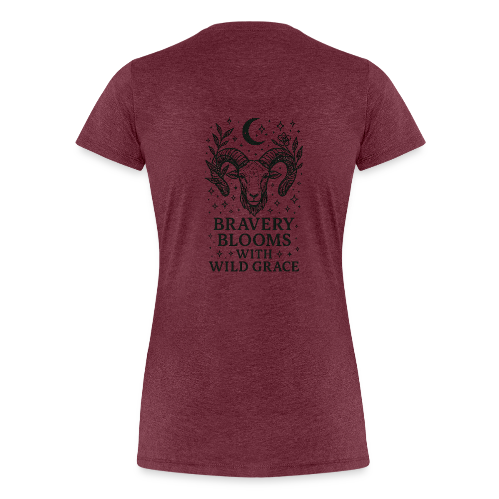 Damen Slim Fit T-Shirt „Aries“ - Bordeauxrot meliert