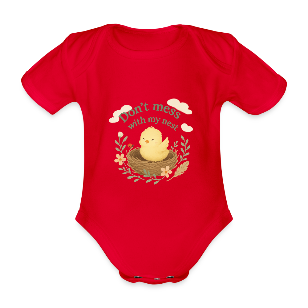Baby Bio-Kurzarm-Body „Don’t mess with my nest“ - Rot