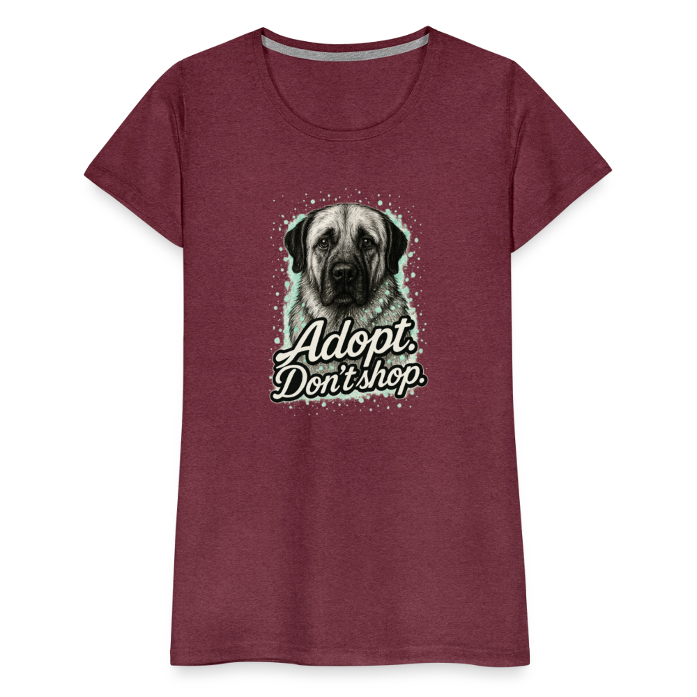 Damen T-Shirt "Adopt. Don't shop." mint - Bordeauxrot meliert