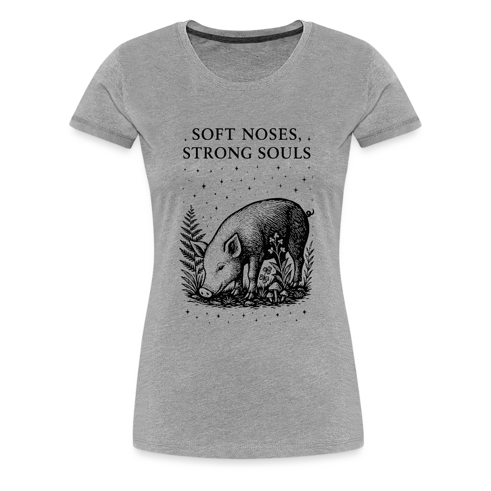 Damen Slim Fit T-Shirt "Soft noses, strong souls" - Grau meliert