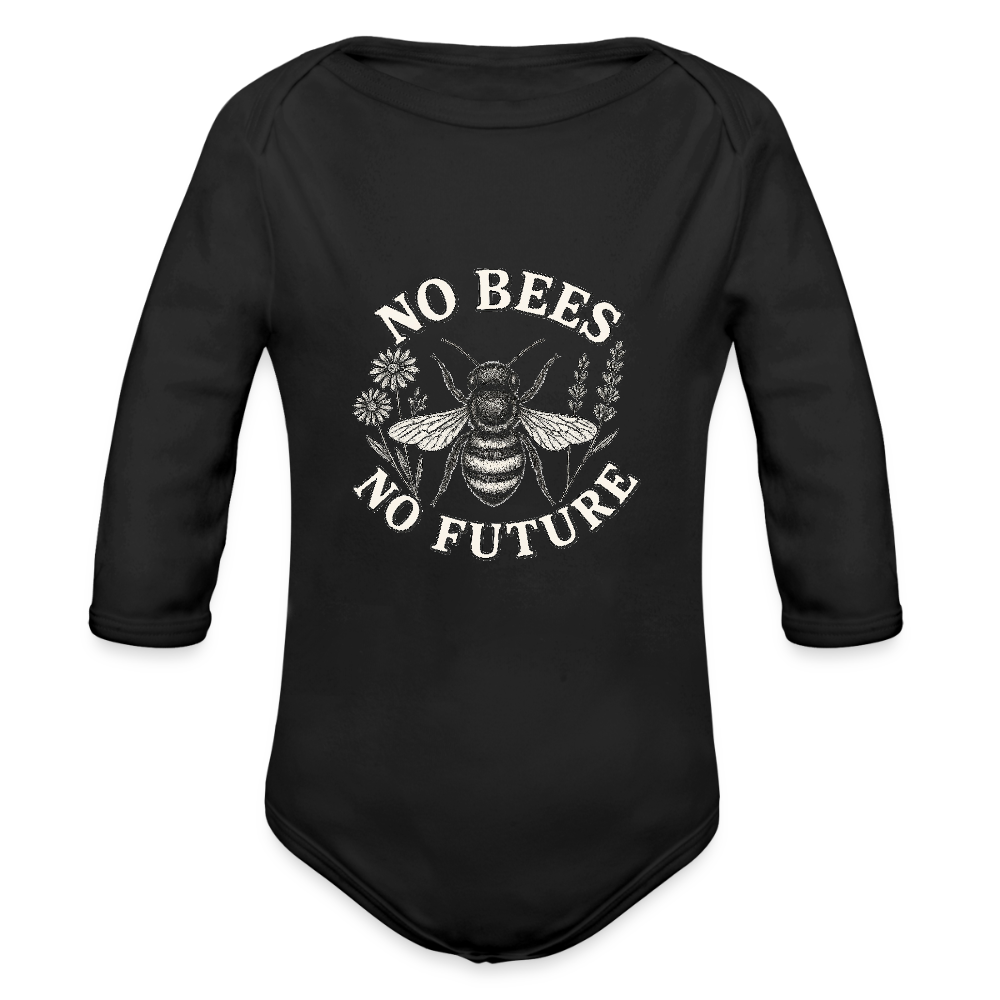 Baby Bio-Langarm-Body "No Bees - No Future" - Schwarz
