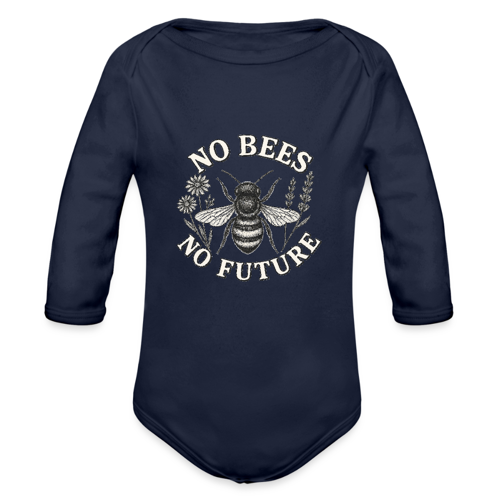 Baby Bio-Langarm-Body "No Bees - No Future" - Dunkelnavy
