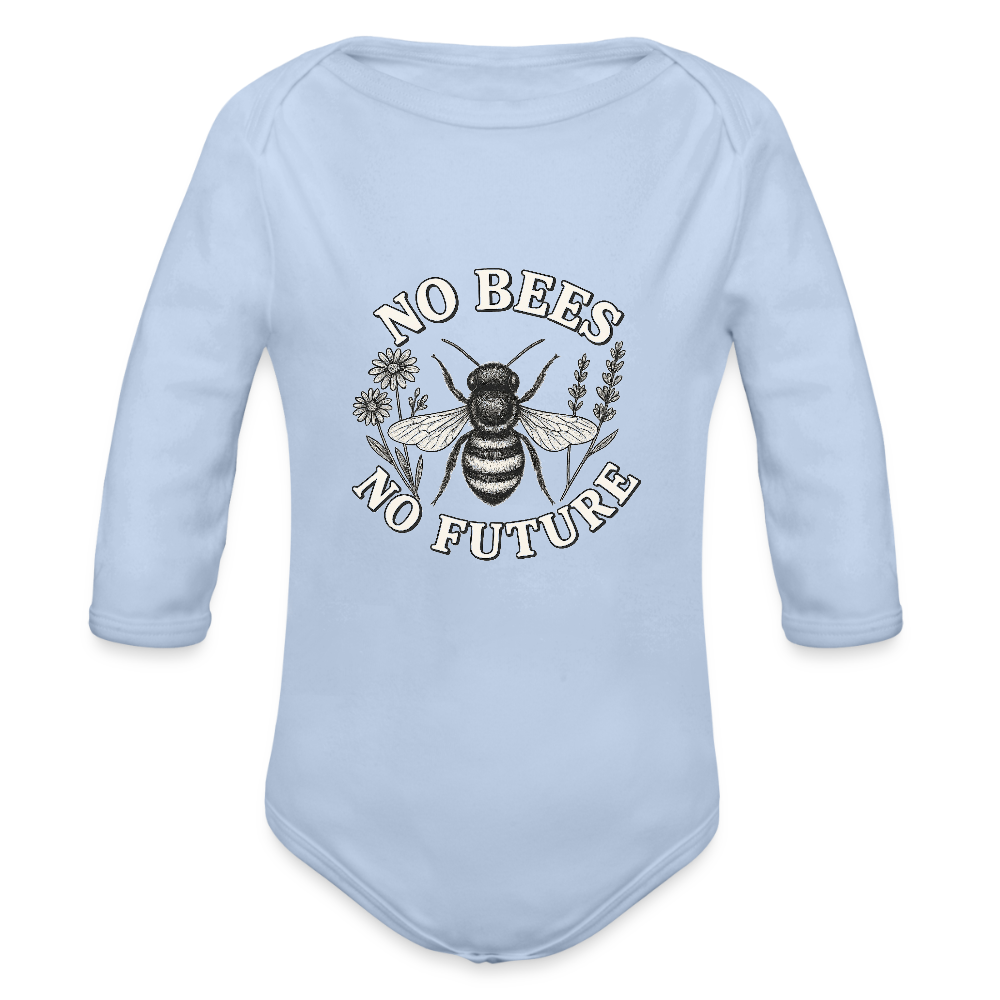 Baby Bio-Langarm-Body "No Bees - No Future" - Sky
