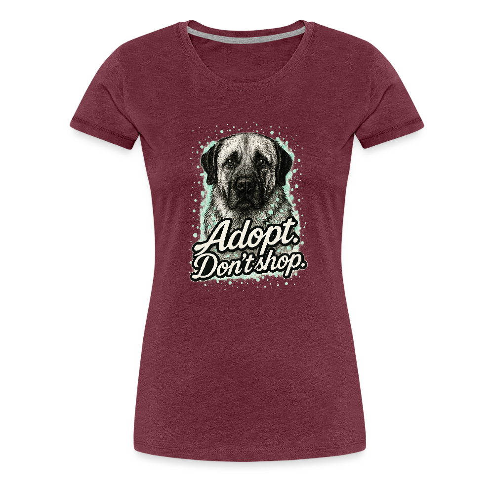 Damen T-Shirt "Adopt. Don't shop." mint - Bordeauxrot meliert