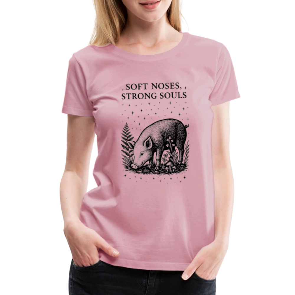 Damen Slim Fit T-Shirt "Soft noses, strong souls" - Hellrosa