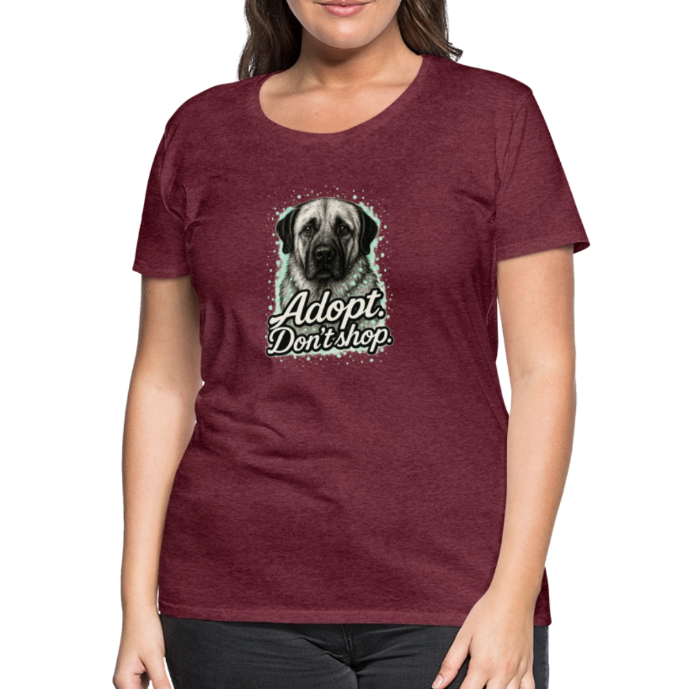 Damen T-Shirt "Adopt. Don't shop." mint - Bordeauxrot meliert