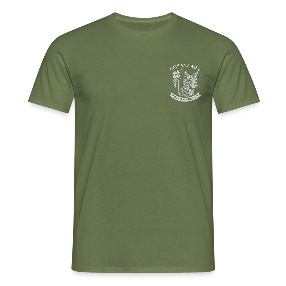 Unisex Fit T-Shirt "Cats&Wine" - Militärgrün