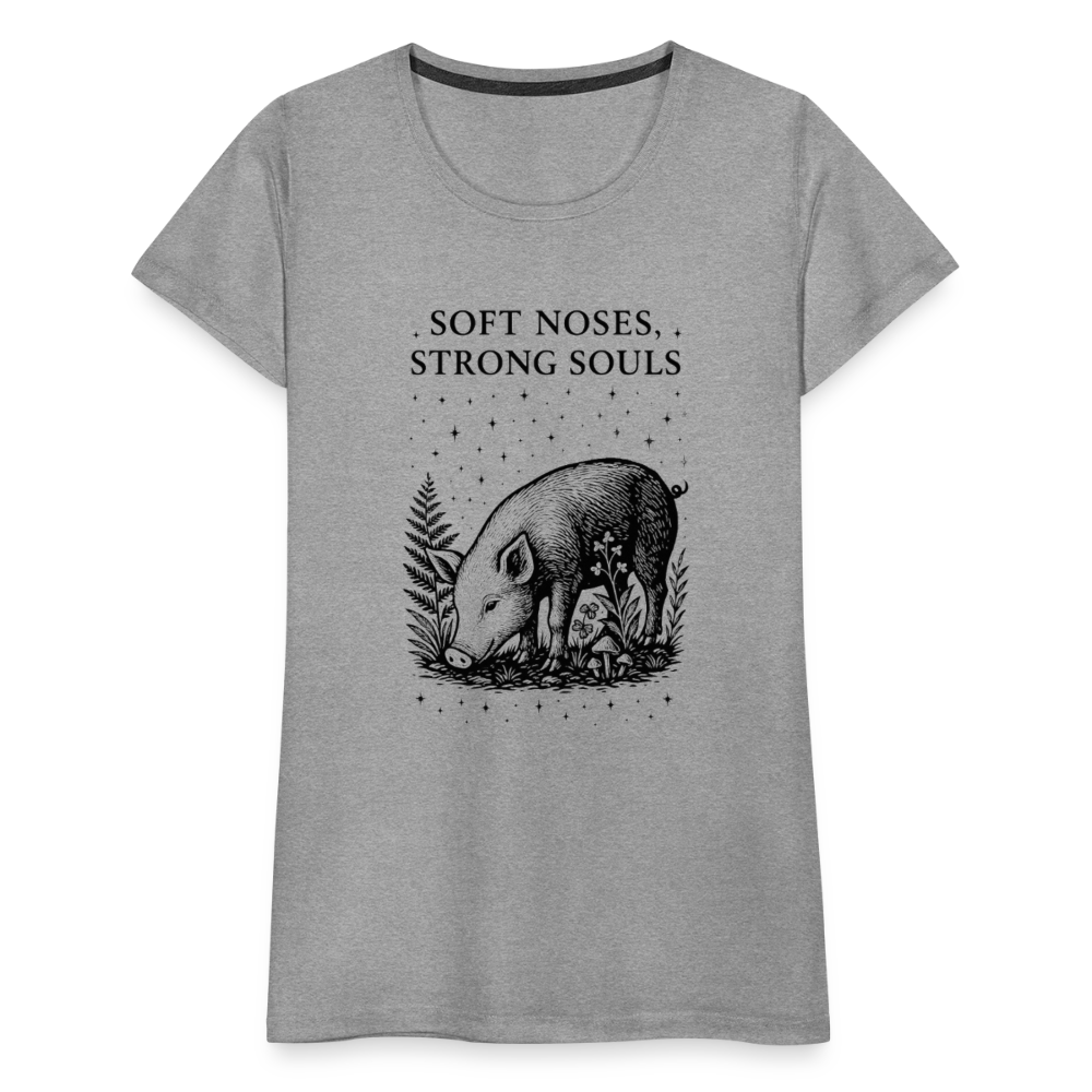 Damen Slim Fit T-Shirt "Soft noses, strong souls" - Grau meliert