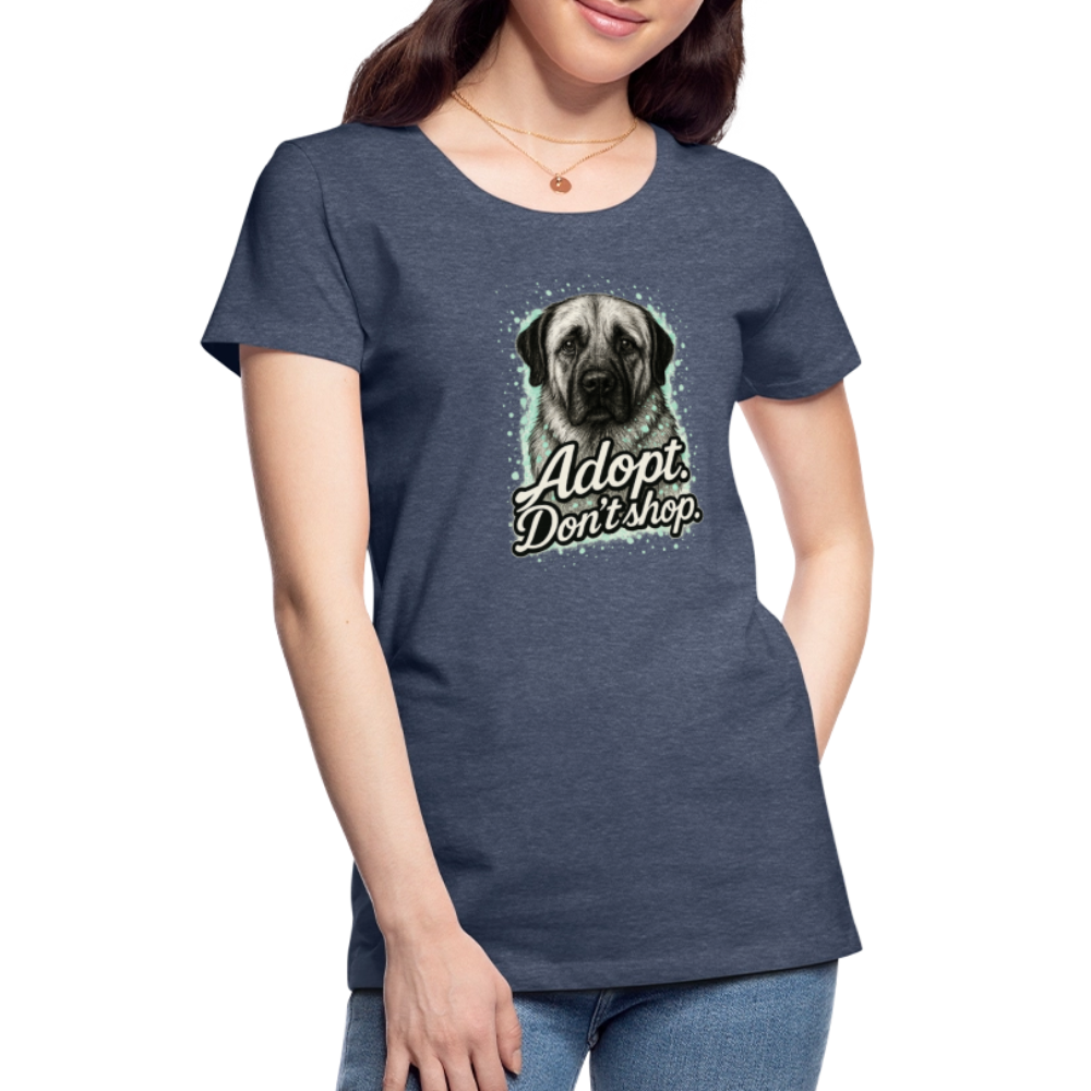 Damen T-Shirt "Adopt. Don't shop." mint - Blau meliert