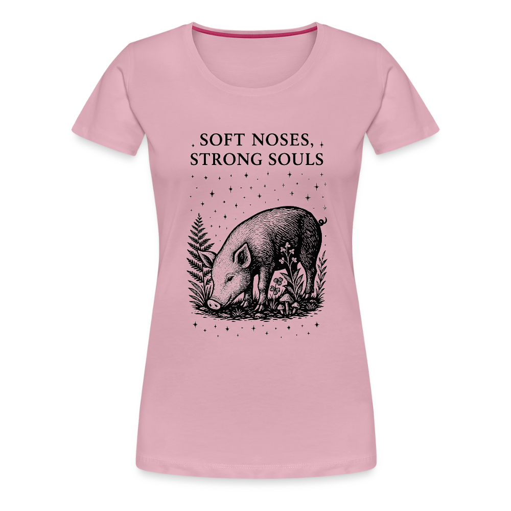 Damen Slim Fit T-Shirt "Soft noses, strong souls" - Hellrosa