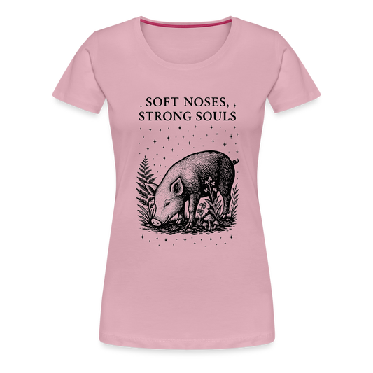 Damen Slim Fit T-Shirt "Soft noses, strong souls" - Hellrosa