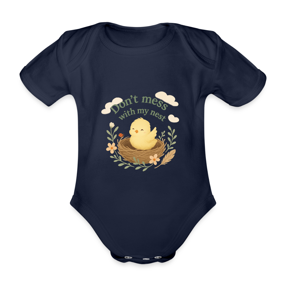 Baby Bio-Kurzarm-Body „Don’t mess with my nest“ - Dunkelnavy
