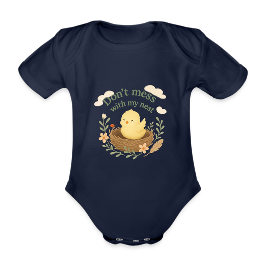 Baby Bio-Kurzarm-Body „Don’t mess with my nest“ - Dunkelnavy