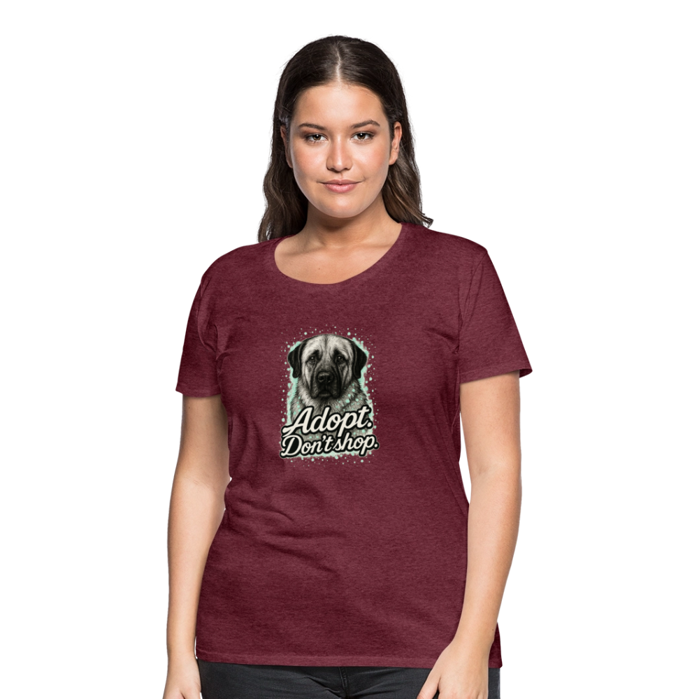 Damen T-Shirt "Adopt. Don't shop." mint - Bordeauxrot meliert