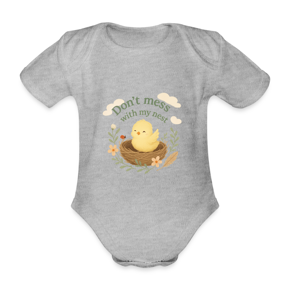 Baby Bio-Kurzarm-Body „Don’t mess with my nest“ - Grau meliert