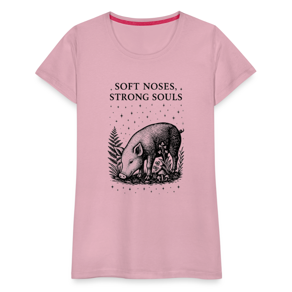 Damen Slim Fit T-Shirt "Soft noses, strong souls" - Hellrosa